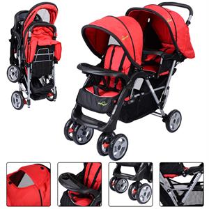Rental Foldable Twin Baby Double Stroller Kids Jogger Travel Infant Pushchair Red