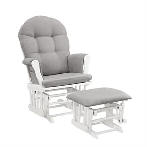 Rental Angel Line Windsor Glider and Ottoman White Finish and Gray Cushions