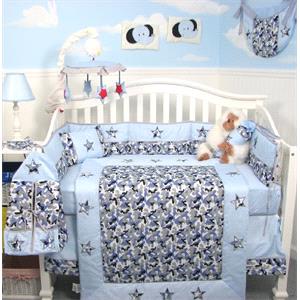 Rental SoHo Modern Blue Camouflage Baby Crib Nursery Bedding Set