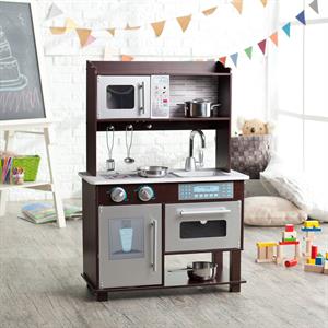 KidKraft Espresso Toddler Play Kitchen with Metal Accessory Set - 53281